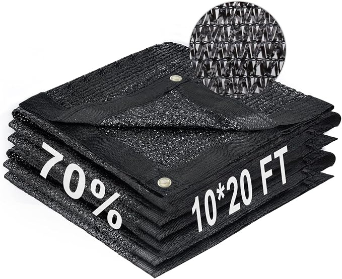 LOVE STORY 10x20FT 70% Black Shade Cloth Sun Shade Net with Grommets Sunblock Net Mesh Tarp for Garden,Plants Cover,Greenhouse and Patio