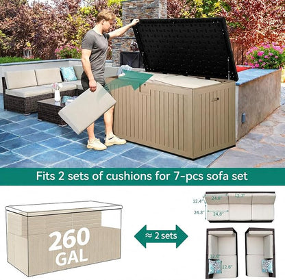 YITAHOME XXL 260 Gallon Large Deck Box | Outdoor Storage for Patio Furniture Cushions,Garden Tools and Pool Equipment with Flexible Divider,Waterproof,Lockable
