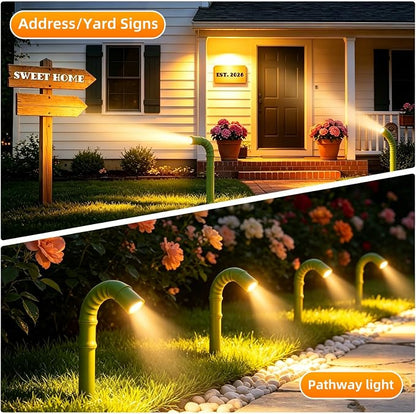 Solar Garden Lights, Solar Pathway Lights Outdoor 4 Pack, 3500K Warm LED Solar Lights Outdoor Waterproof with Split Design Flexible Bend Bamboo Stakes for Yard Lawn Patio Decor Outside