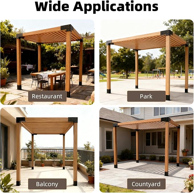 Pergola Kit, 3-Way Pergola Brackets for 4"x 4" (Actual 3.5" X 3.5") | Heavy Duty, DIY Post Base Kit, Easy Installation, For Gazebos, Patio Pergolas, Log Cabin