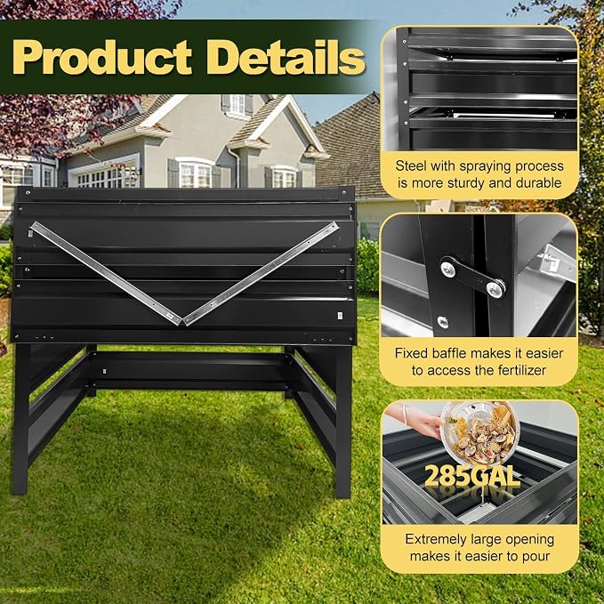 BUKLIYN Compost Bin Outdoor - 285 Gallon Metal Wire Mesh Compost Bins with Rust-Proof Coating, Compost Bin for Yard Waste, Leaves & Kitchen Scraps, 41(L)*41(W)*39.4(H) inch