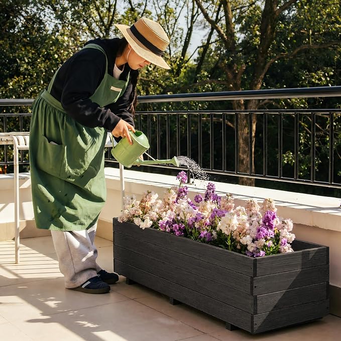 Fir Wood Raised Garden Bed Rectangular Planter for Outdoor Tomato Planter | For Herbs & Flowers Garden Includes Fabric Planter Liner, 4 Drainage Holes