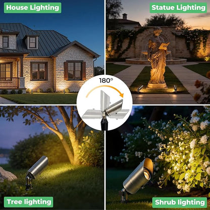 Gardencoin Solid Brass Low Voltage Landscape Spotlights, 12V Waterproof Outdoor Spot Lights, Wired Heavy Duty Bronze Accent Uplights for Yard Garden House Tree Lawn, Without Bulb (6 Pack)