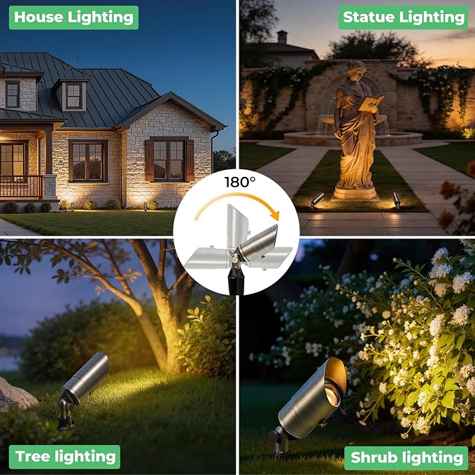 Gardencoin Solid Brass Low Voltage Landscape Spotlights, 12V Waterproof Outdoor Spot Lights, Wired Heavy Duty Bronze Accent Uplights for Yard Garden House Tree Lawn, Without Bulb (4 Pack)