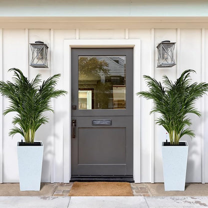 GarveeLife 22.5" Tall Planters Set of 2, Outdoor&Indoor Black Planter Pots, High Front Porch Planter Pots With Drainage Holes&Water Level Monitor&Inner Bucket, Automatic Watering, White and Black Dots