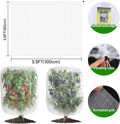 2 PCS Large Fruits Tree Netting Cover for Garden 2.6 x 3.3 ft Garden Insect Bird Barrier Plant Netting for Tomato Blueberry Bush Netting Covers Deer Cicada Netting Cover Bag with Drawstring