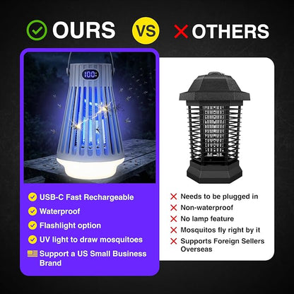 Zap Zone Defender Bug Zapper Outdoor Indoor, Rechargeable Mosquito Zapper with UV Light USB-C Electric Insect Trap Mosquito Repellent Outdoor Patio Camping Traps 3 Modes IPX5 Water Resistant Lantern