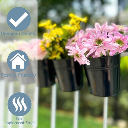 LaLaGreen Small Hanging Planters - 10 Pack, 4 Inch Black Metal Bucket Small Flower Pots for Outdoor Outside, Balcony Railing Hanging, Cute Garden Decor Rail Wall Farmhouse Rustic Deck Porch Succulent | Balcony railing planters for apartment, patio, por...