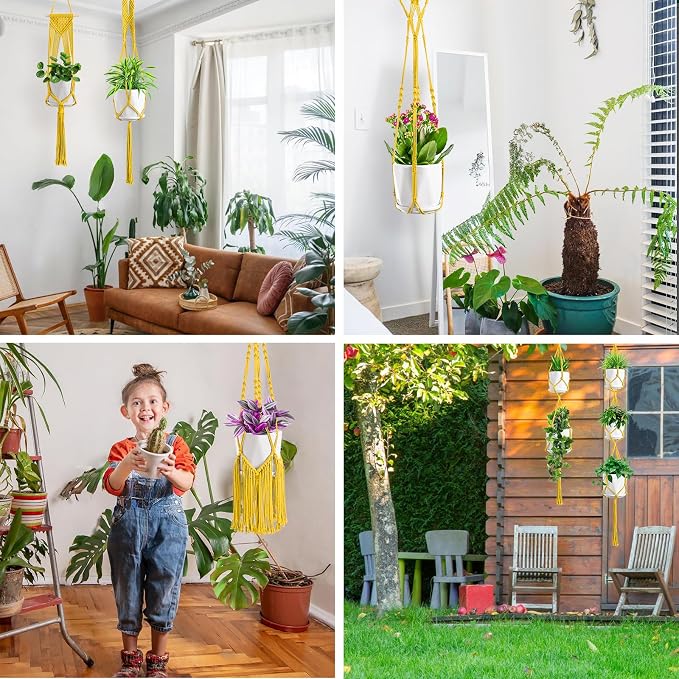 SFENNGPET Macrame Plant Hangers, 6Pack Hanging Planters for Indoor Plants w/ 6 Set Hangers Kit Handmade Macromay Plant Hangers Indoor Flower Pots Holder Stand for Boho Home Décor (POTS NOT Included)