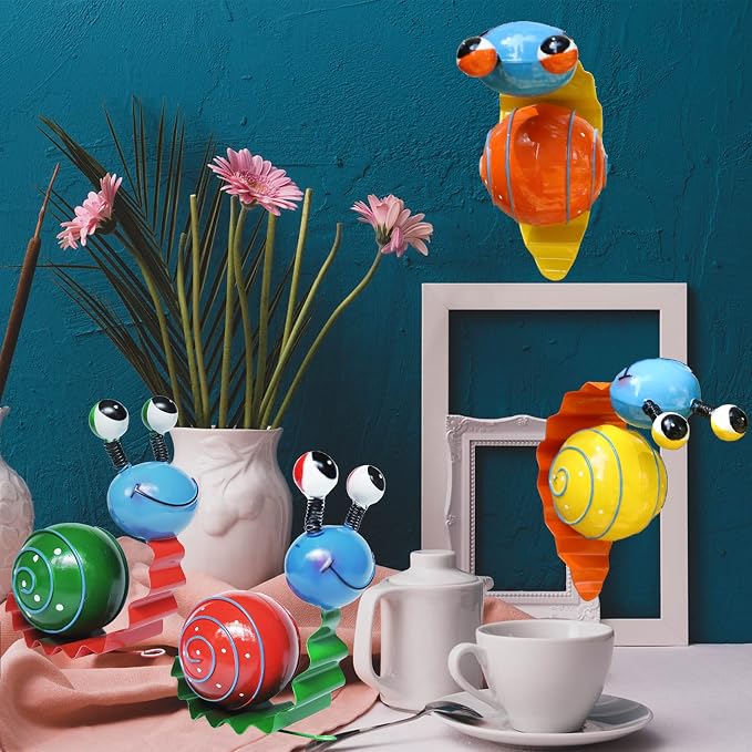 Cruis Cuka Metal Yard Art Cute Snails Garden Decor for Outside Lawn Ornaments Patio Outdoor Decorations - Set of 4(Yellow,Orange,Green,Red)