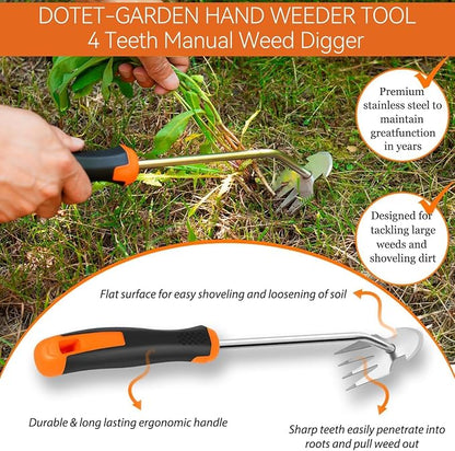 Manganese Steel Hand Weeder, Heavy-Duty 4-Tooth Gardening Tool for Tough Weeds & Soil Loosening, Ergonomic Non-Slip Grip for Garden Beds & Vegetable Plots (red)