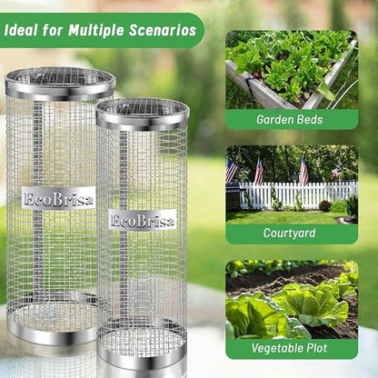 Underground Worm Composting Bin, Metal Compost Bin for Recycling Kitchen Food Waste, Outdoor Worm Compost Bin with Holes and Lid Use in Outdoor Garden Vegetable Patch Backyard (Silvery 2pcs)