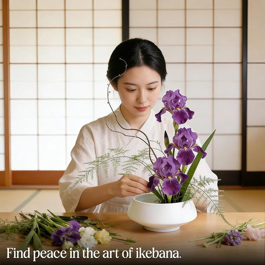 Ceramic Japanese Ikebana Vase Set with 2 inch Flower Frog Handmade Flower Pot Flower Arrangement Floral Art Supplies Flower Bowl Decorative Flower Vase