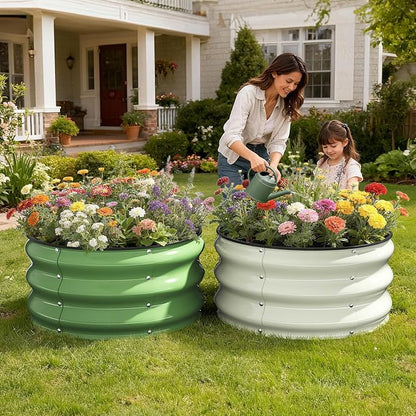 Pattiumo Galvanized Raised Garden Bed 2pcs 2×2×1 FT, Round Metal Raised Garden Bed Outdoor Planter Box with Open Bottom, Rust-Resistant Steel Garden Bed for Vegetables Herbs Flowers, Easy Assembly