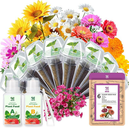 Flower Seed Pods for All Hydroponics Growing System, 8 Pods with 600+ Seeds of Marigold, Zinnia, Cosmos, Dwarf Sunflower, Morning Glory and Daisy