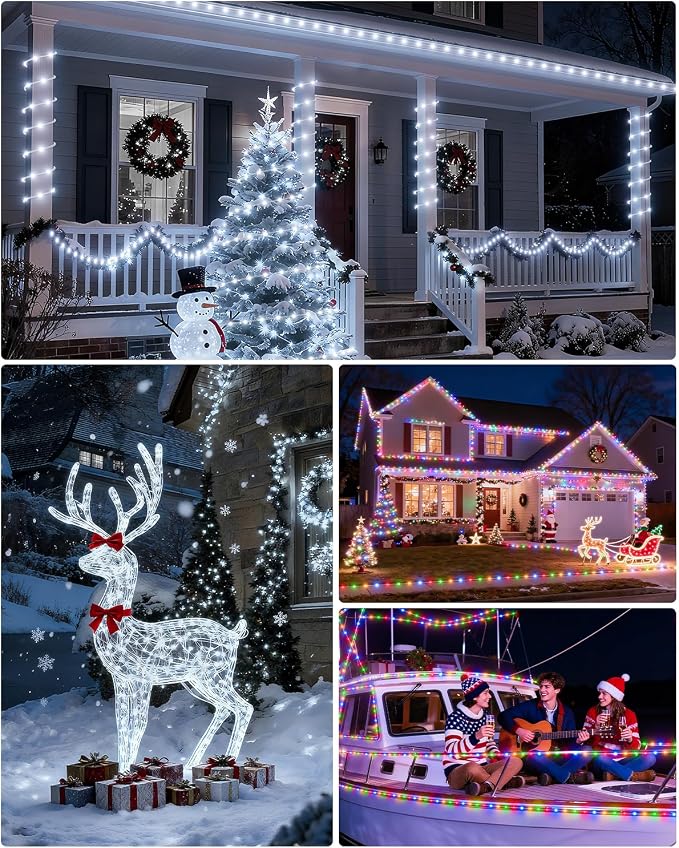 ICRGB Solar Lights Outdoor, 66FT 200LED 1800mah Solar Rope Lights with Remote, Type C, 19 Modes and Timer, IP67 Waterproof for Outdoor Christmas Pool Patio Porch Tree Wedding, Cool White to Multicolor