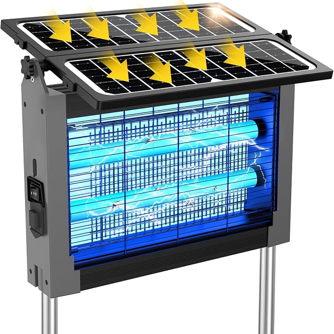 Solar Bug Zapper Outdoor, 4500V Solar Mosquito Zapper with Dual Solar Panels, 1/2 Acre Coverage Cordless Rechargeable Electric Fly Zapper, IPX5 Waterproof Mosquito Traps for Backyard, Patio, Camping