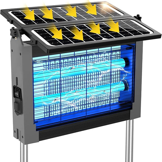 Solar Bug Zapper Outdoor, 4500V Solar Mosquito Zapper with Dual Solar Panels, 1/2 Acre Coverage Cordless Rechargeable Electric Fly Zapper, IPX5 Waterproof Mosquito Traps for Backyard, Patio, Camping
