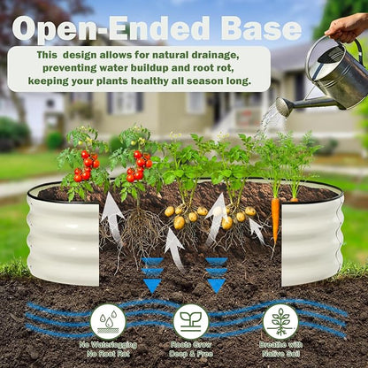 2 PCS Galvanized Raised Garden Bed 4x2x1 Ft, Oval Metal Outdoor Planter Box Kit with Safety Rubber Edge, Easy Assemble Bottomless Large Planting Container for Vegetable, Flower, Fruit, White