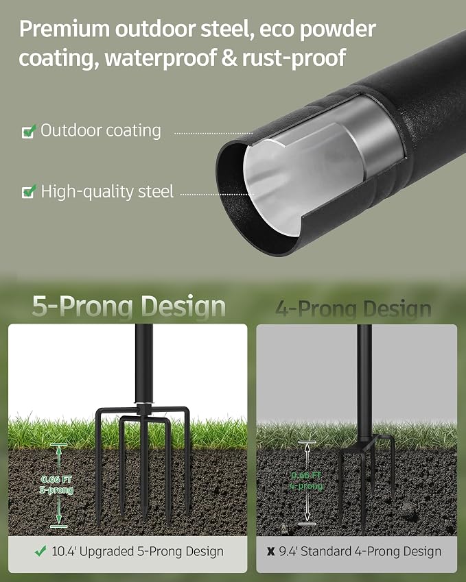 LAND·VOI Outdoor String Light Poles 2 Pack, Heavy Duty String Light Poles for Outside with 5-Prong Base & Adjustable Height, Perfect for Backyard, Patio, Garden, Fence and Party Decor