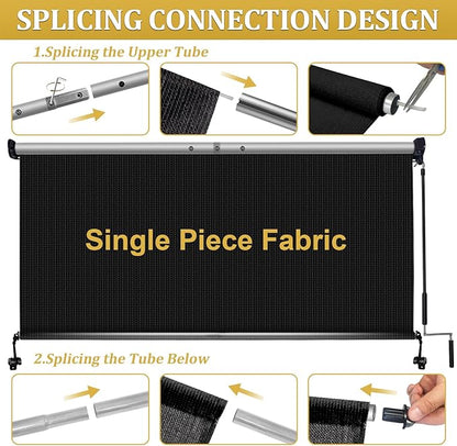 Shade&Beyond Outdoor Roller Shades with Splicing Design, 8' W x 8' H Cordless Patio Roll Up Blinds, Exterior Shade Cloth Roll for Porch, Gazebo, Pergola, Balcony, Black