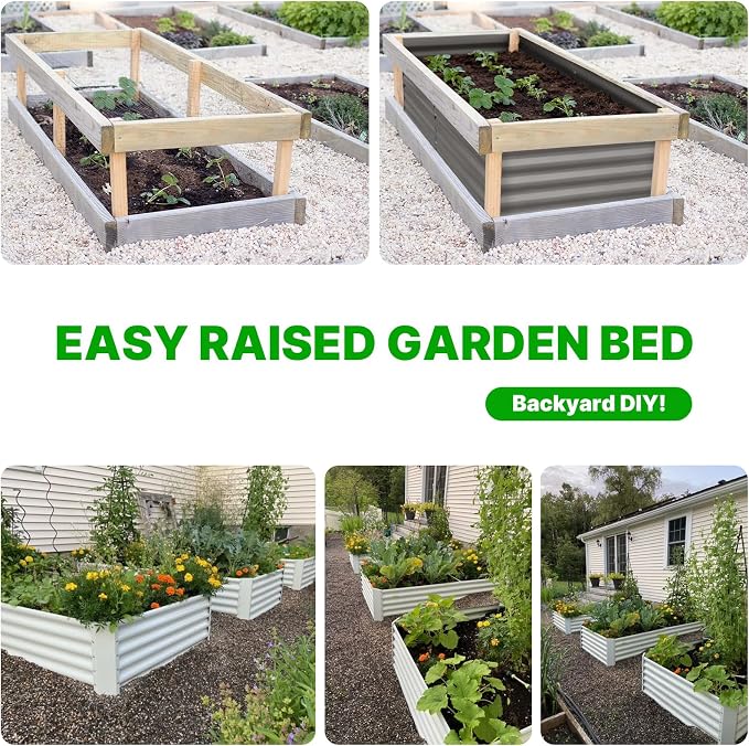 ANLEOLIFE 8-Pack 18 Inch Raised Garden Bed Support Rods, Heavy-Duty Stabilizer Bracing Kit with Connector Studs & Screws for Metal Garden Bed Reinforcement, Quartz Grey