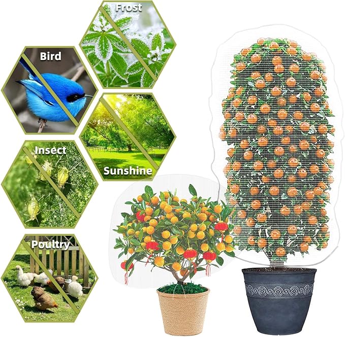Bird Netting for Garden Protection, CANAGROW 4 Pack Garden Plant Mesh Covers Bags with Drawstring, Insect Bird Barrier Bug Netting for Fruit Blueberry Bushes Vegetable Flower (3.3x4.9FT)