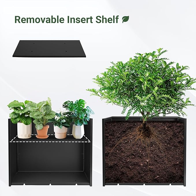 Metal Planter Box 30” x 12” x 24” for Porch, Garden, Patio, Yard | Heavy Duty Rectangle Planter Box with with Drainage Holes & Rust-Proof Coating, Modern Outdoor/Indoor Black Planter Box
