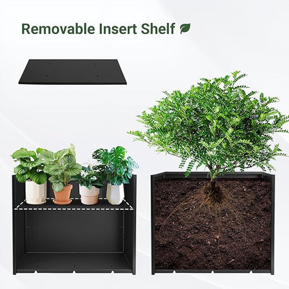 Metal Planter Box 30” x 12” x 24” for Porch, Garden, Patio, Yard | Heavy Duty Rectangle Planter Box with with Drainage Holes & Rust-Proof Coating, Modern Outdoor/Indoor Black Planter Box
