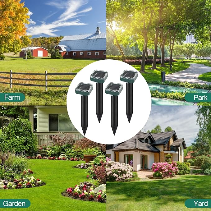 8 Pack Solar Powered Mole Repellent, Ultrasonic Outdoor Pest Repeller for Lawns & Gardens - Waterproof, Chipmunk, Vole, Gopher, Groundhog, Snake Deterrent (Dark Green)