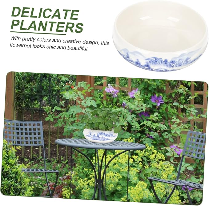 Milisten 7.87 Inch Hydroponic Plant Pot Ceramic Planter Vase Chinese-Style Lotus Daffodil Flowerpot for Home Office Garden Decoration