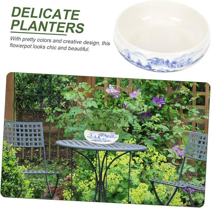 Milisten 7.87 Inch Hydroponic Plant Pot Ceramic Planter Vase Chinese-Style Lotus Daffodil Flowerpot for Home Office Garden Decoration