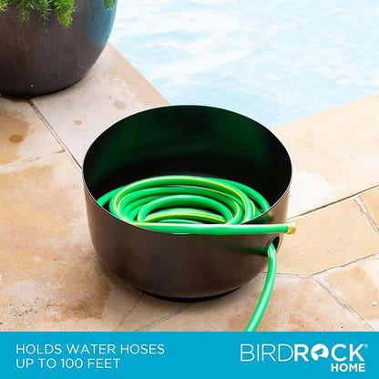 BIRDROCK HOME Decorative Footed Water Hose Holder Pot - Ground Garden Hose Box - Steel - Powdered Coated - Embossed - Steel Metal Hider - Outdoor or Indoor Use (Oil Rubbed Bronze)