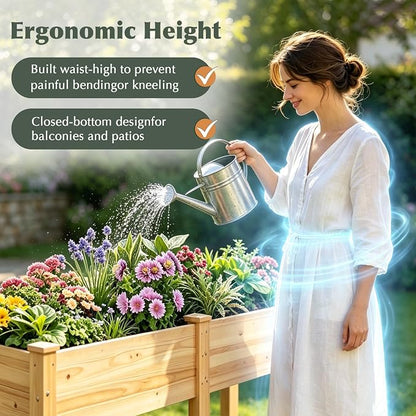 Wood Raised Garden Bed, 72x24x30in Elevated Wooden Planter Box with Legs Standing Growing Bed for Backyard, Patio, Balcony with Bed Liner, 200 Pound Capacity 2PCS
