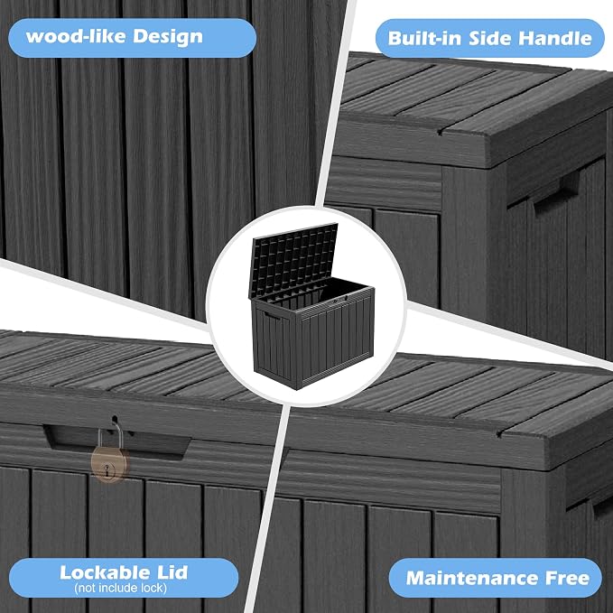 Outdoor Storage Box, 50 Gallon Resin Deck Boxes Outdoor Waterproof For Patio Furniture, Garden Tools, Pool Supplies, Lockable And UV Resistant (Striped Black)