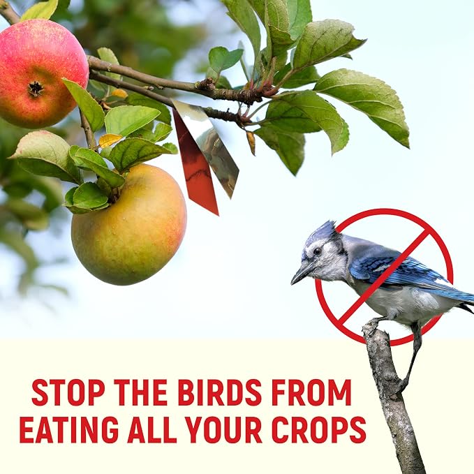 500 Ft Bird Scare Tape Red Silver Reflective Bird Repellent Flash Tape Reflective Tape to Scare Birds from Orchard, Garden, Crops, Chicken Coops, Vineyards, Trees, House, Boats & Siding