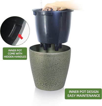 Dexceder 18x17 Self Watering Planter with Wheels (Black Gold Crackle) | Inner Pot Design, Thickened Large Floor Standing Flower Plant Pot with Water Level Indicator Indoor Outdoor