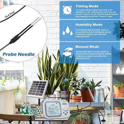 Solar Drip Irrigation System, 490 Timer Modes, 50FT Automatic Plant Watering Kit for 15 Potted Plants, IP67 Waterproof Auto Solar Irrigation Indoor and Outdoor Use for Garden,Balcony, Patio