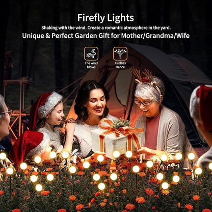 vignuto Solar Lights Outdoor Waterproof, 2 Packs 16LED, Solar Garden, Patio, Garden Decor, Patio Decor, Firefly Outdoor, Unique Gifts for Women, Gifts for Grandma