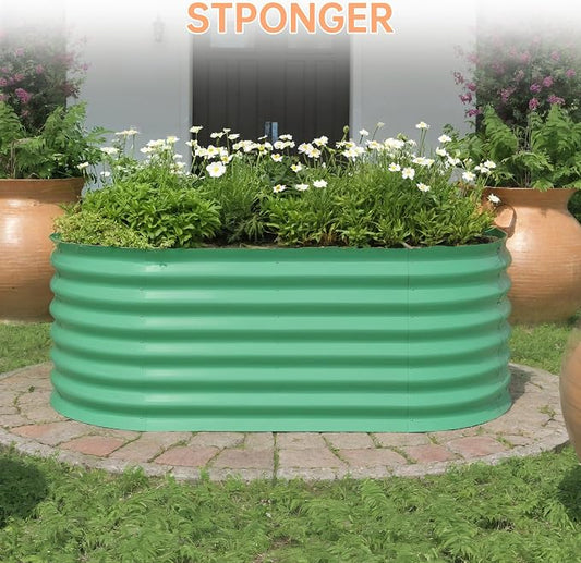 Garvee 4x2x2ft Galvanized Raised Garden Bed, Oval Metal Planter Box with Anti-Cut Safety Edges, 119 Gallons Rust-Resistant Deep Root Planter for Outdoor Vegetables, Flowers, Herbs, Green