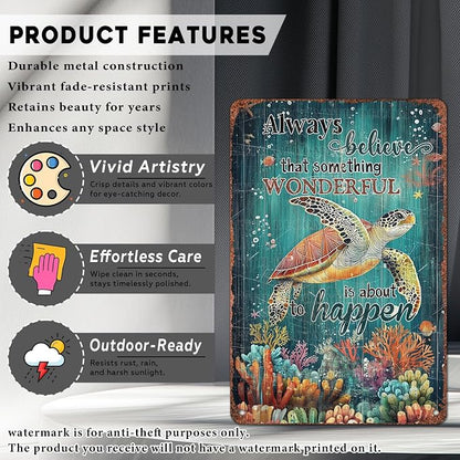 Turtle Wall Decor Fitness Tin Sign Vintage Metal Sign Sea Turtle Gifts Inspirational Quote for Office Bedroom Living Room Home Decoration 12 * 8inch