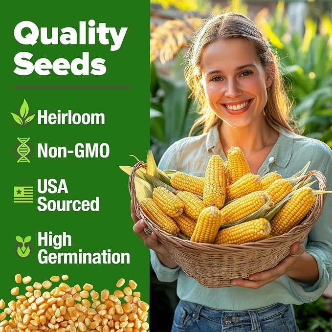 HOME GROWN Golden Bantam Sweet Corn Seeds 100+ Heirloom Non-GMO Seeds for Planting, High Germination, Yellow Kernel Corn on the Cob, Early Summer Harvest, Easy to Grow Home Garden Crop (Zea mays)