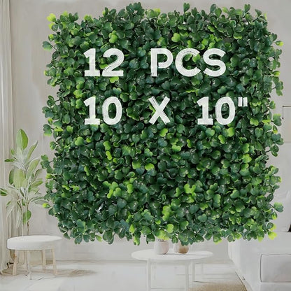 Artificial Grass Wall Panels 12 Pcs 10"x10" Greenery Wall Decor | Boxwood Panels Small Grass Wall Apartment Balcony Fake Hedge for Indoor Outdoor. Zero Maintenance Greenery Wall Backdrop.