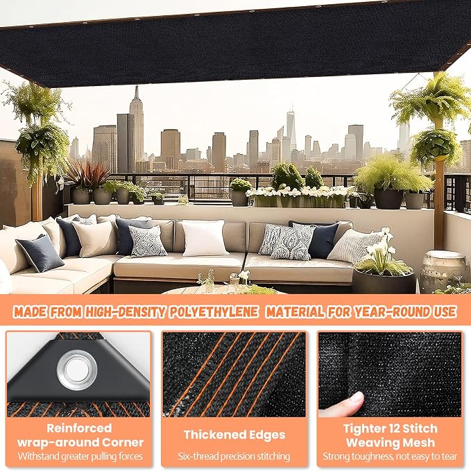 Riare 90% Black Shade Cloth- 20 x 30 FT Sunblock Garden Shade Cloth, Sun Shade Mesh Tarp with Reinforced Grommets for Greenhouse, Garden, Plants, Patio, Backyard, Pergola, Chicken Coop
