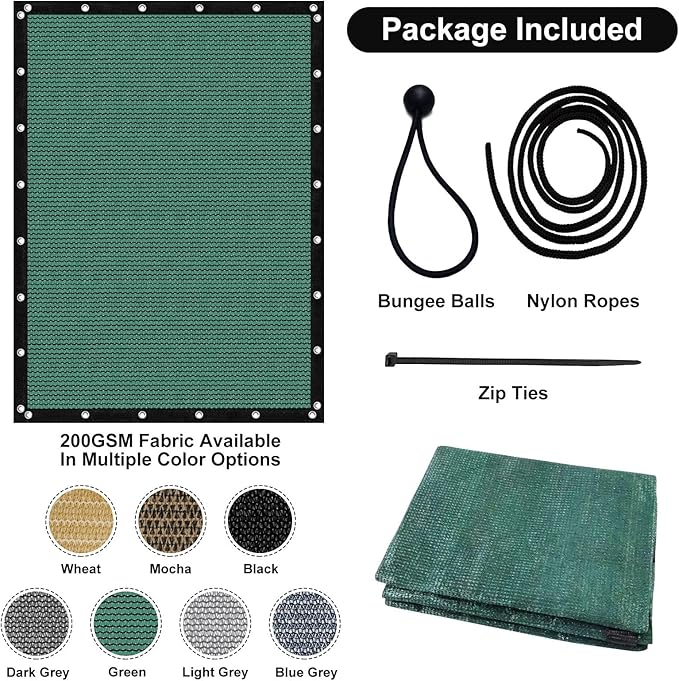 Artpuch 90% Sun Shade Cloth, 6 x 20 FT Pergola Shade Cover Canopy with Grommets, Sun Screen Fabric Tarp for Patio, Outdoor, Garden, Backyard, Green