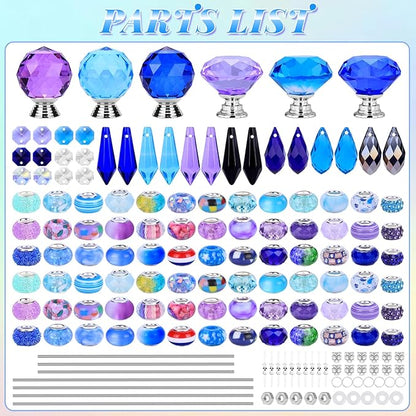 AIPRIDY DIY Crystal Beaded Fairy Wand Garden Stakes Kit, Colorful Decorative Wands with Assembly Guide, 12 or 10 Inch Threaded Rods,Outdoor Garden Decoration Set (208, Purple+Aqua+Blue)