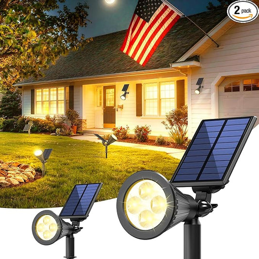 JEJOT 2 Pack Solar Lights Outdoor Waterproof,Warm White Light,2 Lighting Modes,Solar Powered Spotlights for Yard Garden Solar Spot Lights for Flag Landscape Auto On/Off