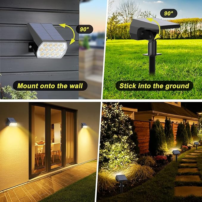 Solar Spot Lights Outdoor, 6 Pack Outdoor Solar Lights for Yard, 4 Lighting Mode Solar Landscape Spotlights with Auto On/Off, Waterproof IP65 Wall Lights for Garden, Walkway (65 LED, Warm White)