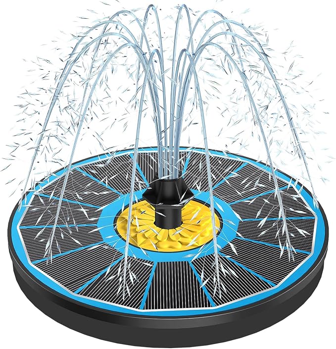 Yzert Solar Fountain for Bird Bath, 3.5W Upgraded Solar Bird Bath Fountain with 4 Fixed Pipes 7 Nozzles No Battery, Solar Fountain Pump for Bird Bath Small Ponds Pool Outdoor(Blue)