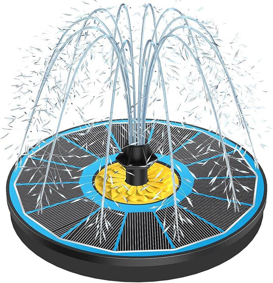 Yzert Solar Fountain for Bird Bath, 3.5W Upgraded Solar Bird Bath Fountain with 4 Fixed Pipes 7 Nozzles No Battery, Solar Fountain Pump for Bird Bath Small Ponds Pool Outdoor(Blue)